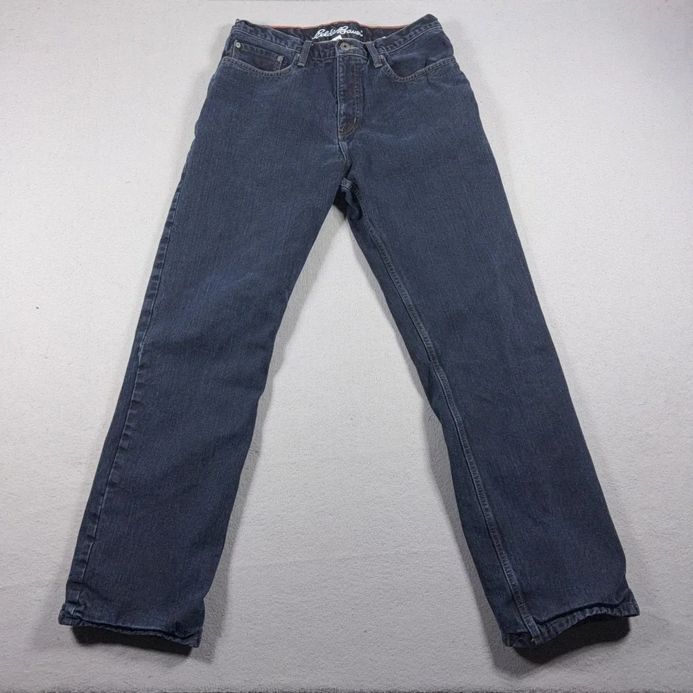 Eddie Bauer Flannel Lined Jeans Men 32x32 Relaxed Fit Dark Blue Denim‎ Workwear
